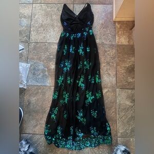 SHEIN Black Maxi Dress with Vibrant Blue and Green Floral Pattern sequins